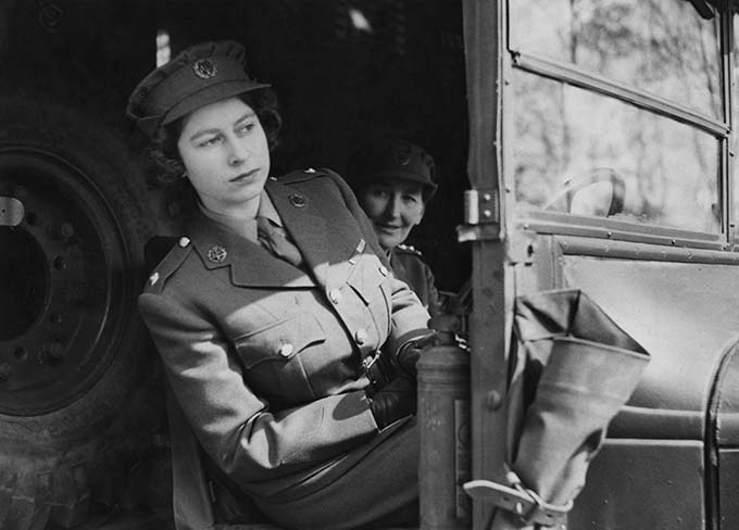 Princess Elizabeth (now Queen Elizabeth II) driving an ambulance during her wartime service in the A.T.S. (Auxiliary Territorial Service), 10th April 1945. (Photo by Popperfoto/Getty Images)