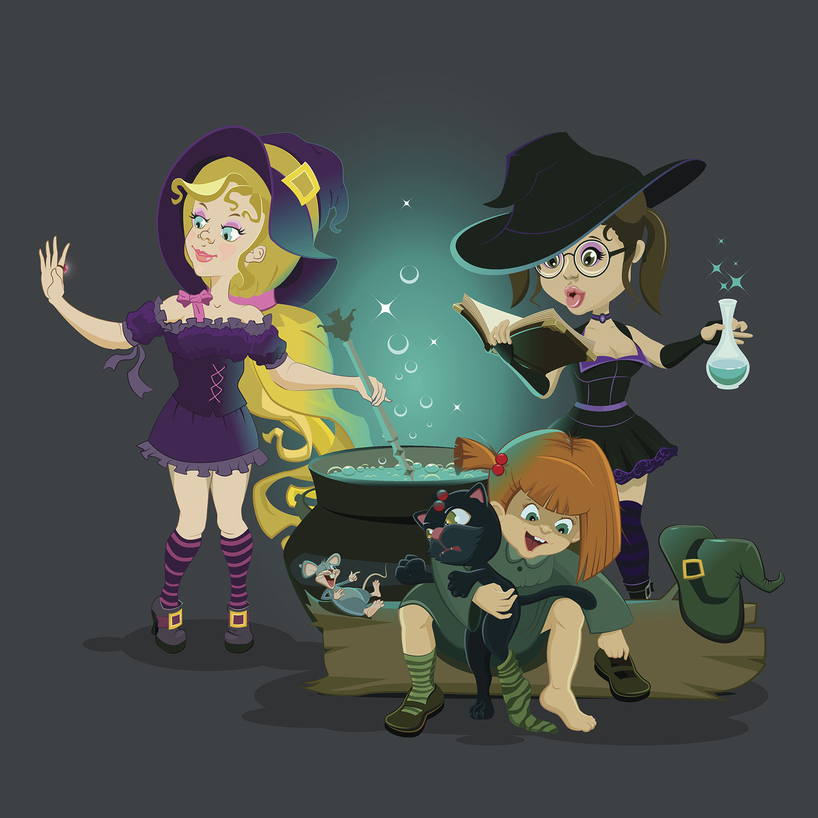 cute witches brewing up witch hazel for skin